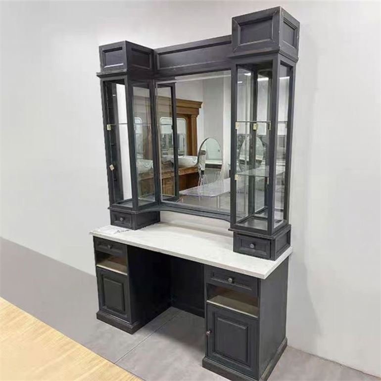 Portable Braids Professional Hair Rustic Golden Colour Brown Waah Mobile Work Miroir Shelf Neon Salon Trolley Mirror Station
