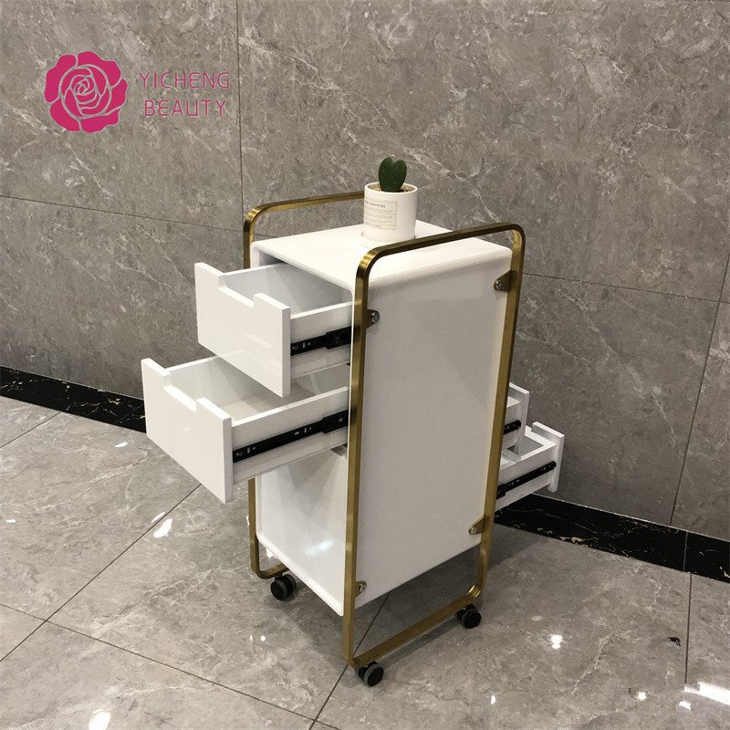 Yicheng beauty Wholesale salon shop Hhairdressing Tool Hair Beauty Hair Salon side Trolley with wheels and drawers cheap price