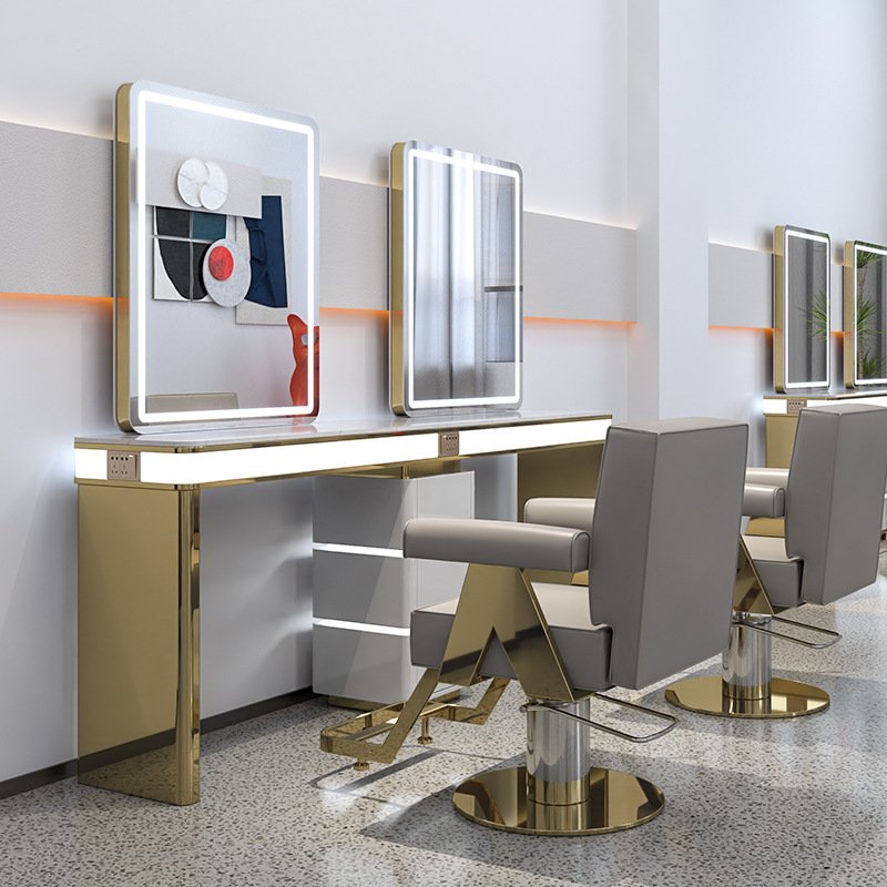 Barber Chair High-end Barbershosalon Equipmentewhite Glass Beauty Salon Furniture Modern Salon Mirror Salon Furniture Set Wood
