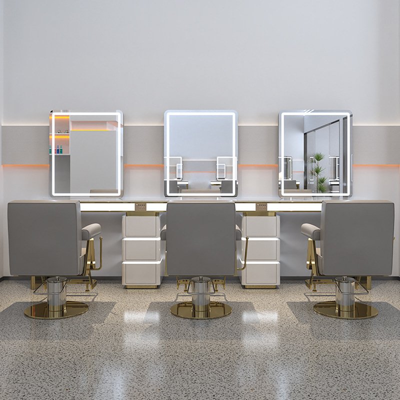Barber Chair High-end Barbershosalon Equipmentewhite Glass Beauty Salon Furniture Modern Salon Mirror Salon Furniture Set Wood