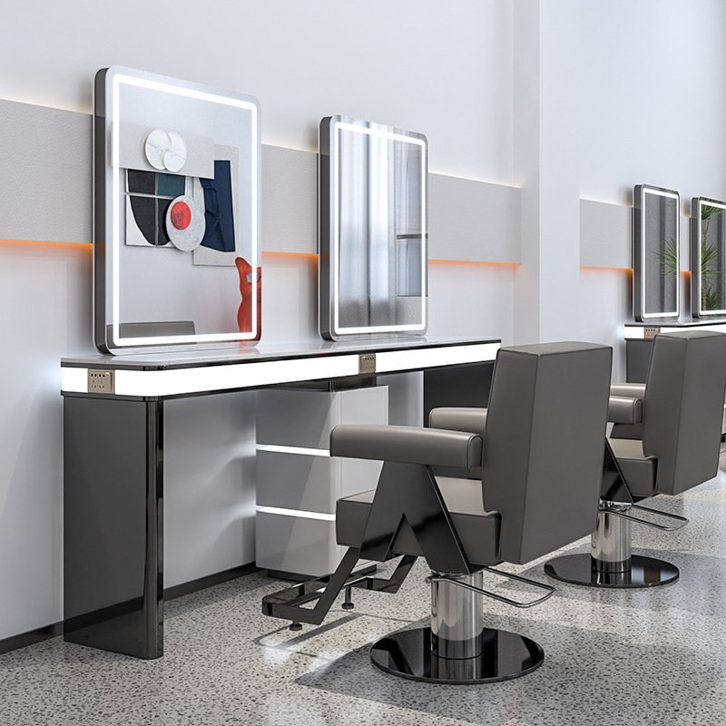 Barber Chair High-end Barbershosalon Equipmentewhite Glass Beauty Salon Furniture Modern Salon Mirror Salon Furniture Set Wood