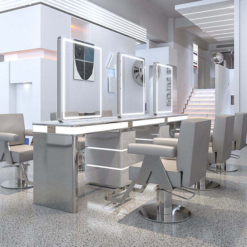 Barber Chair High-end Barbershosalon Equipmentewhite Glass Beauty Salon Furniture Modern Salon Mirror Salon Furniture Set Wood