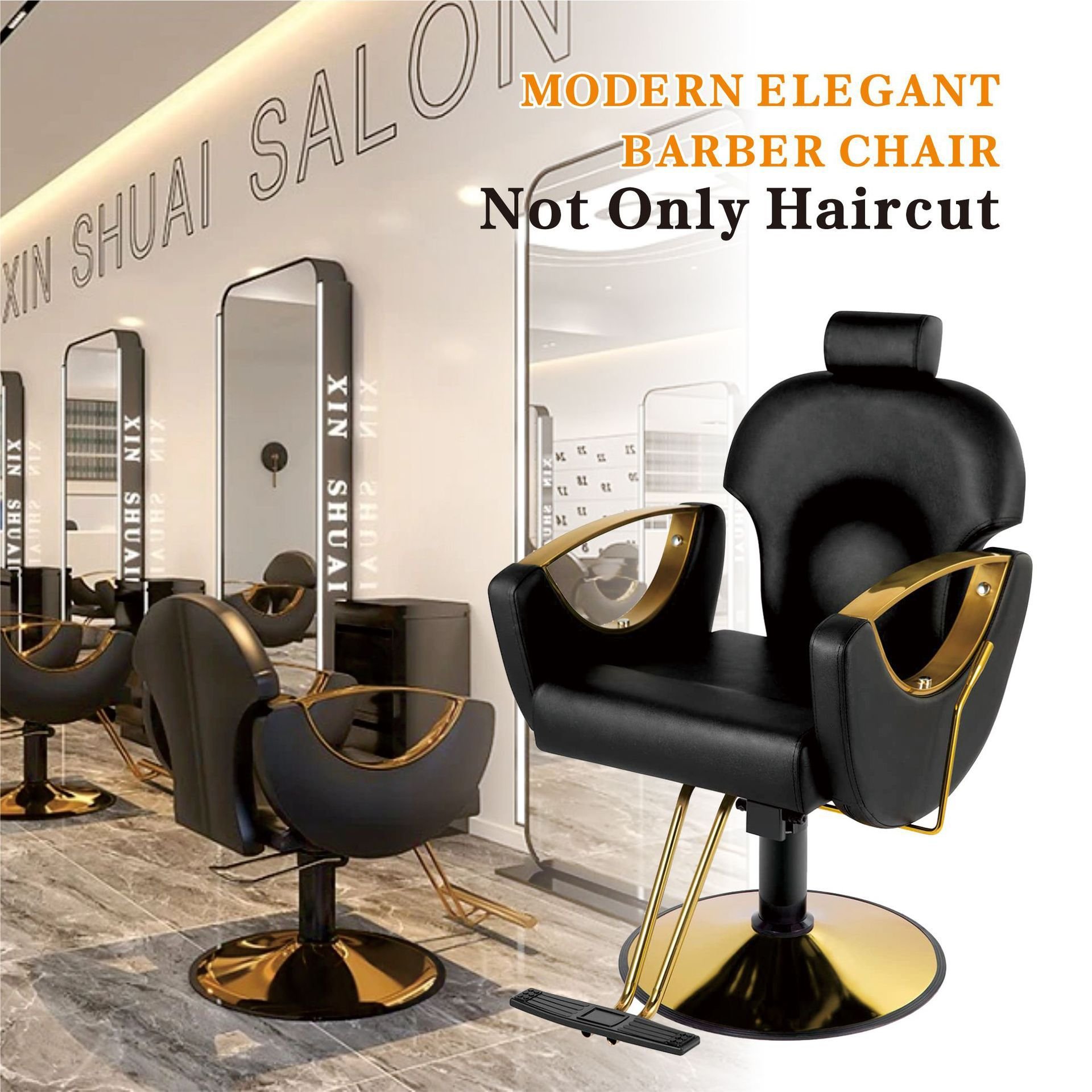 Black Gold Barber Chair Heavy Duty Reclining Hair Styling Chair Professional Hydraulic Salon Chair for Barbershop