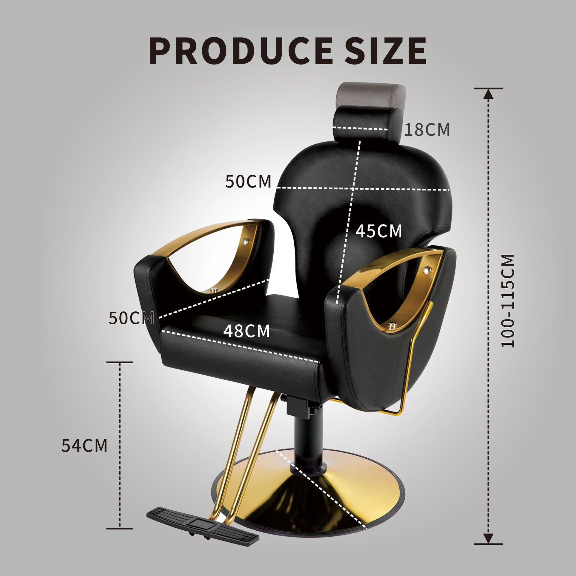 Black Gold Barber Chair Heavy Duty Reclining Hair Styling Chair Professional Hydraulic Salon Chair for Barbershop