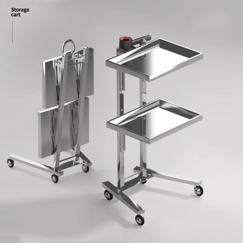 Trolleys Wheels Foldable Stainless Steel Hotel Barber Hairdressing Makeup Folding Cart Tool Hand Carts Salon Beauty Trolleys