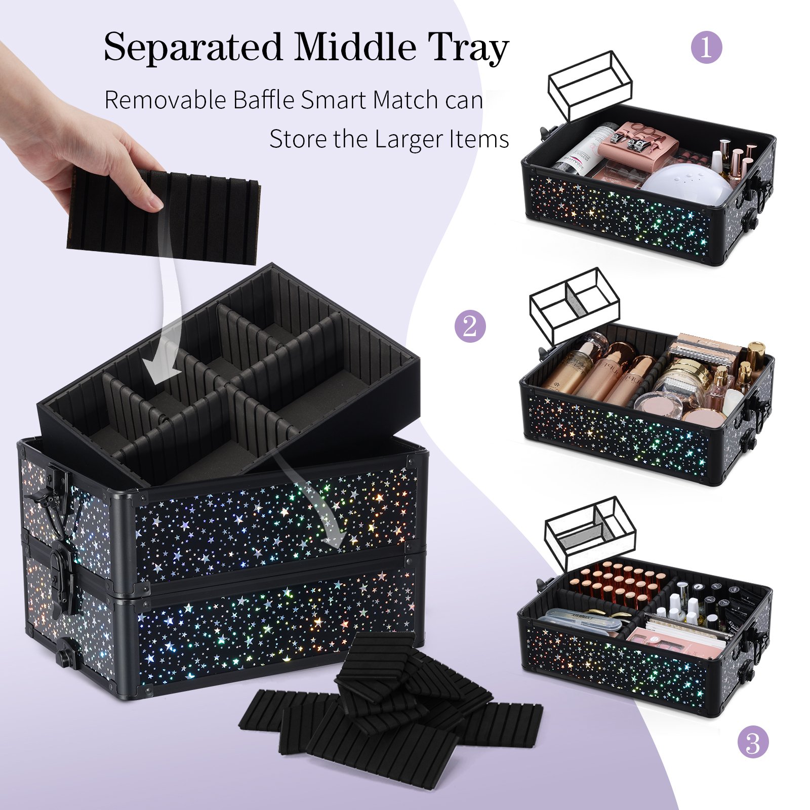 Rolling Makeup Case 4 in 1 Professional Cosmetic Trolley Large Storage Salon Barber Case Traveling Cart Trunk for Makeup Artist