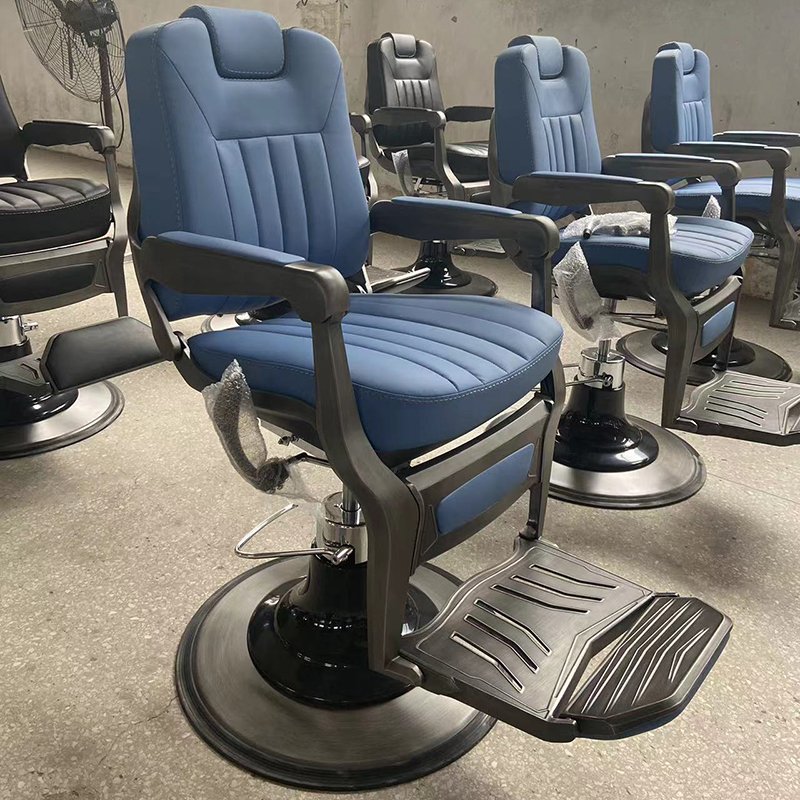 Modern beauty hair salon blue barber chair luxury adjustable rotation barbershop men's hardressing chairs
