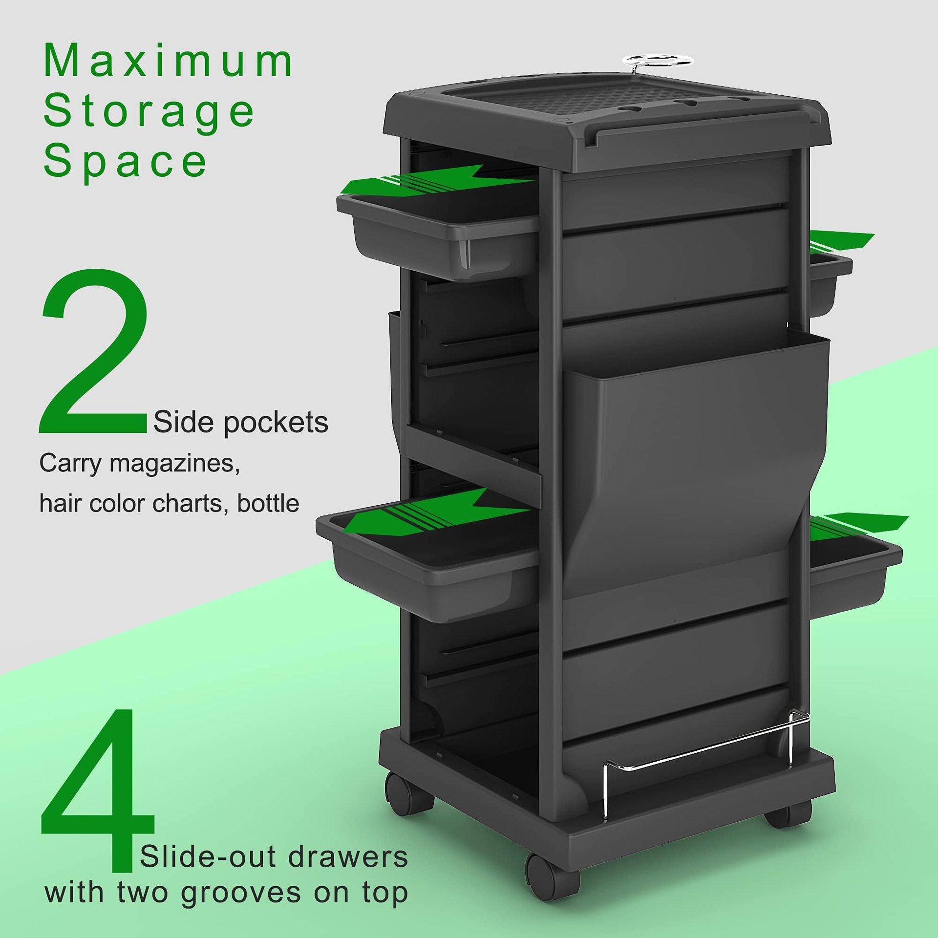 Modern Luxury Barber Shop Spa Beauty Salon Furniture Black Wood Hairdressing Tool Trolley with Storage Drawers