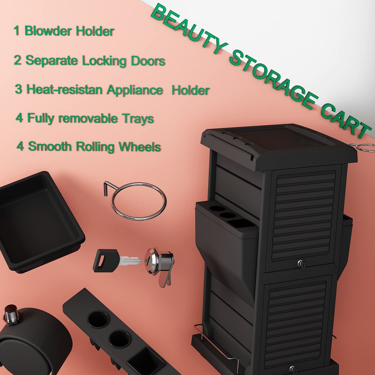 Modern Luxury Barber Shop Spa Beauty Salon Furniture Black Wood Hairdressing Tool Trolley with Storage Drawers