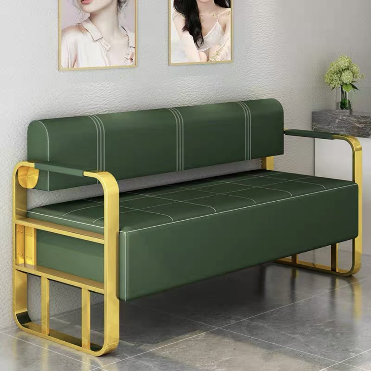 Golden Salon Furniture Beauty Salon Barber Shop Waiting Chair High Quality Waiting Sofa