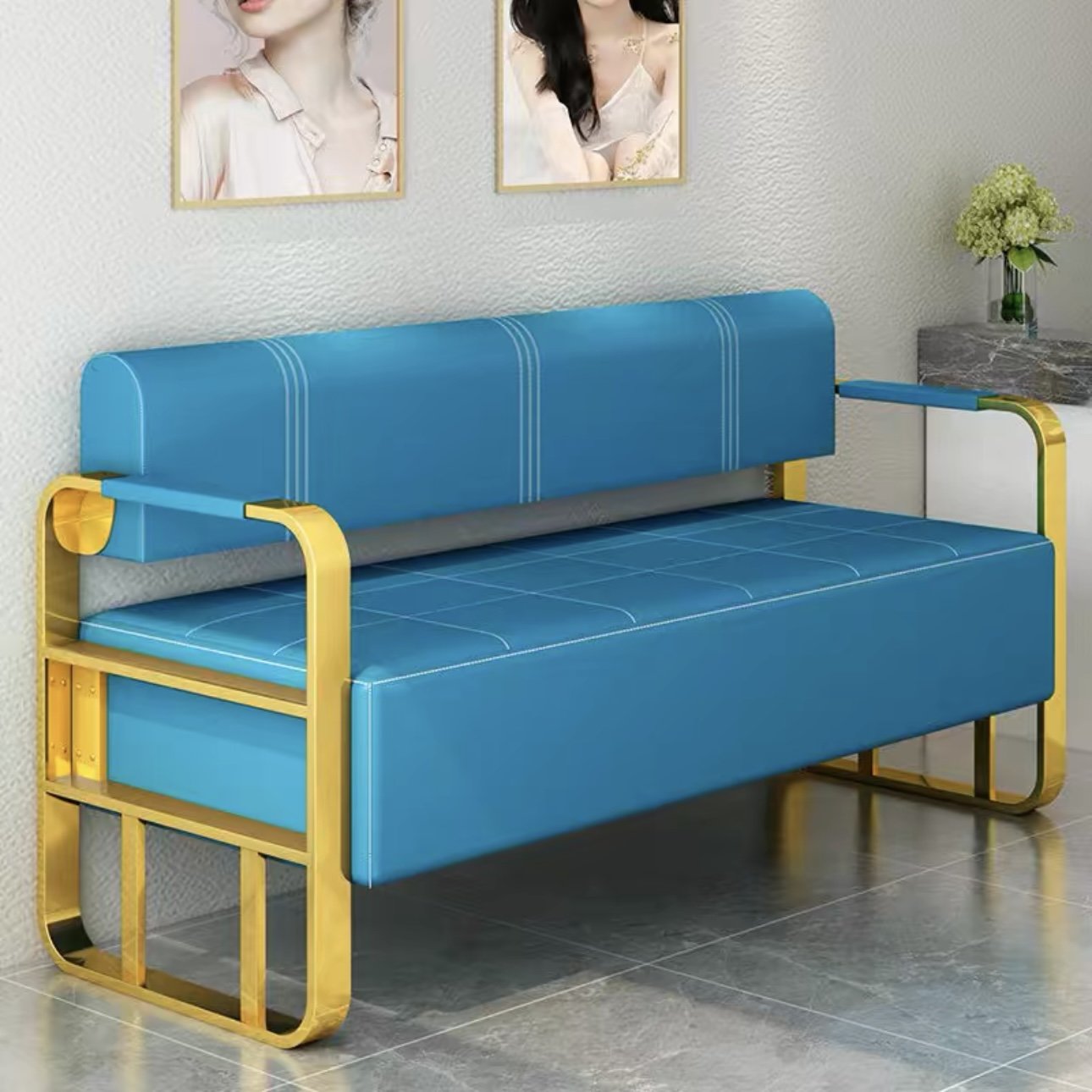 Golden Salon Furniture Beauty Salon Barber Shop Waiting Chair High Quality Waiting Sofa