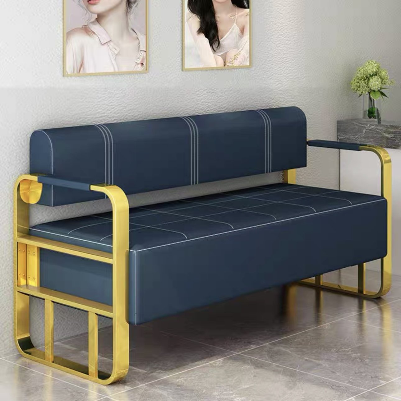 Golden Salon Furniture Beauty Salon Barber Shop Waiting Chair High Quality Waiting Sofa