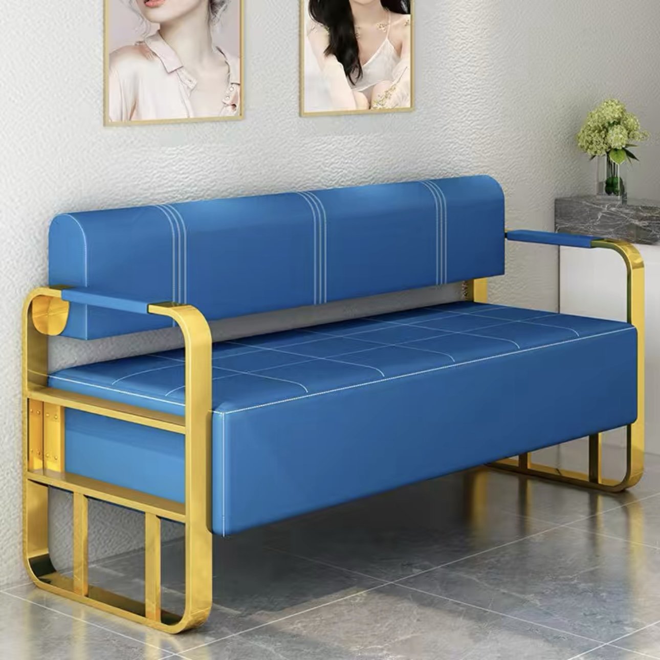 Golden Salon Furniture Beauty Salon Barber Shop Waiting Chair High Quality Waiting Sofa