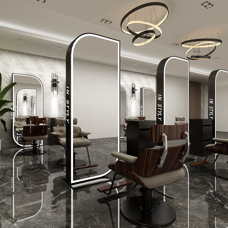 Diant manufacturer custom beauty arched gold floor standing led lighted hair salon mirror for chair salon sets for barbershop