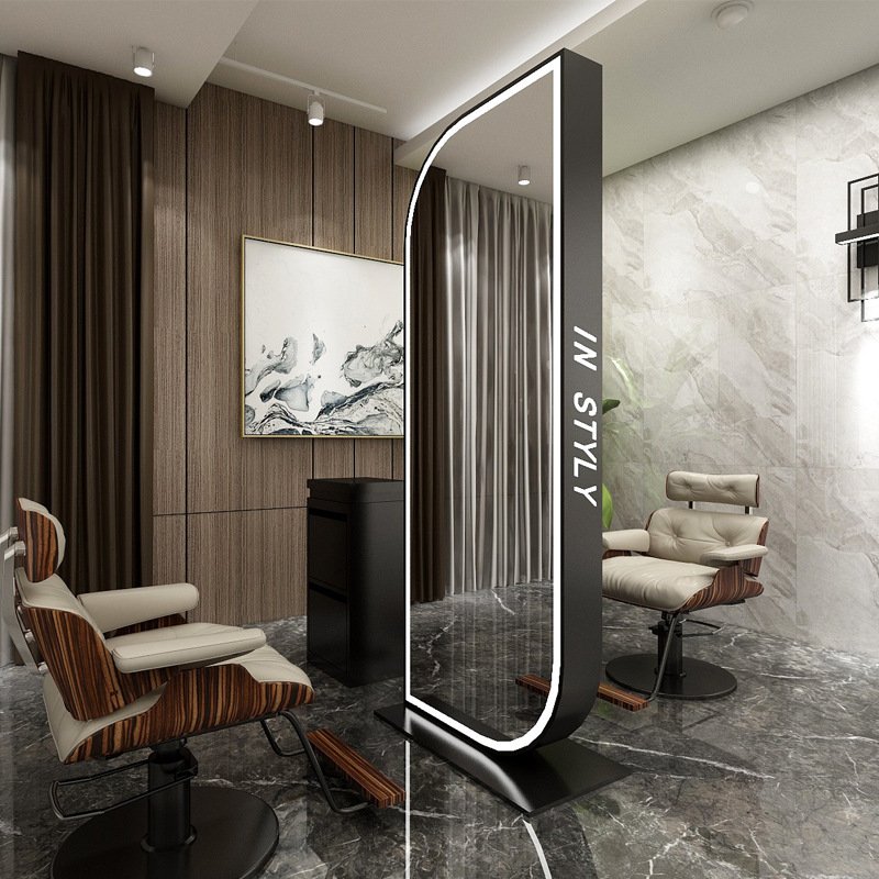Diant manufacturer custom beauty arched gold floor standing led lighted hair salon mirror for chair salon sets for barbershop