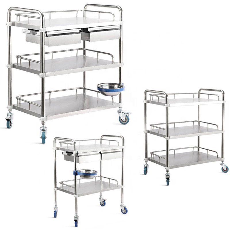 Hospital Medicine Trolley Stainless Steel Medical Instrument Trolley