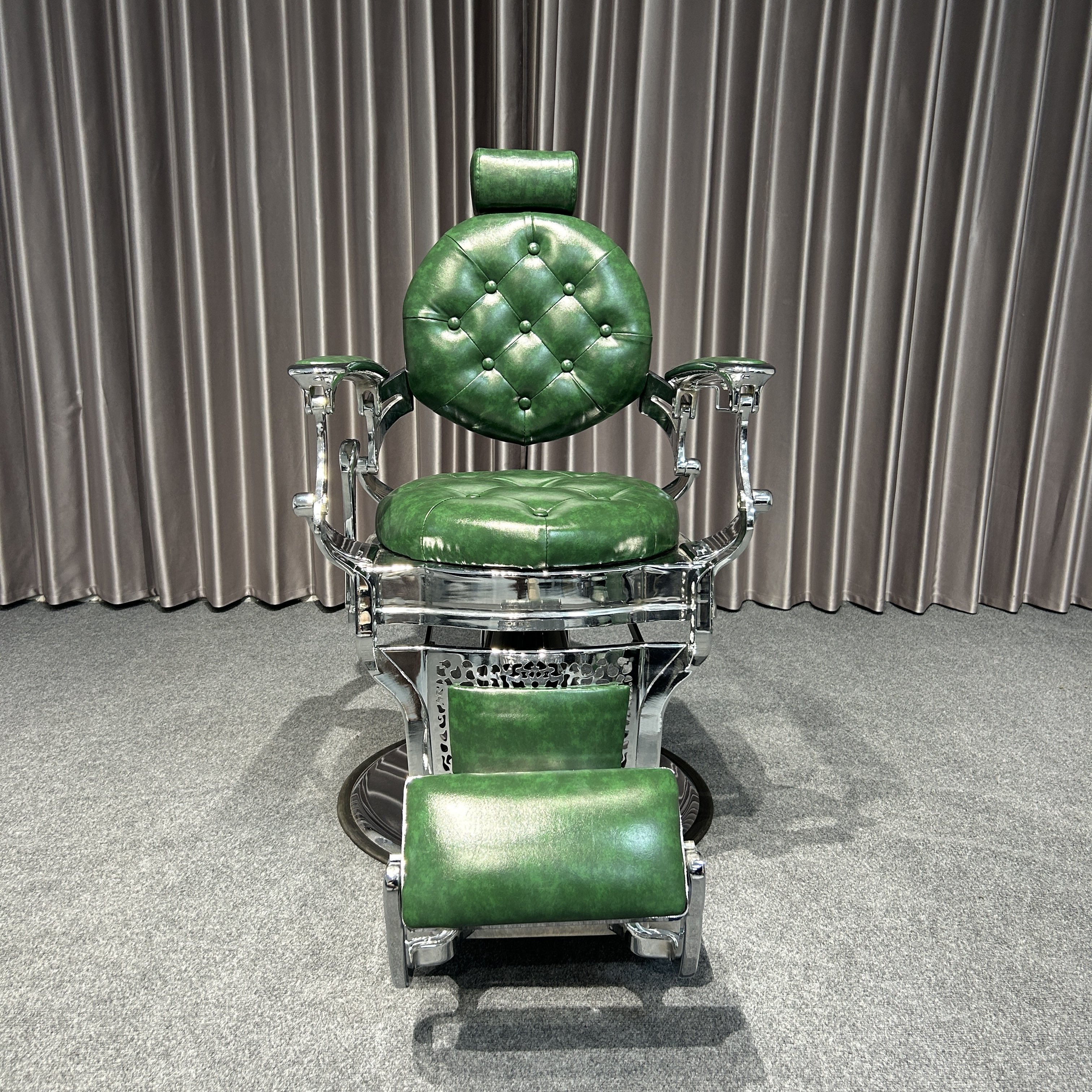 Utopia Green Men's Barber Chair Heavy Modern Antiqued Gold Salon Furniture for Barbershop Home Hotel-Leather Metal Material