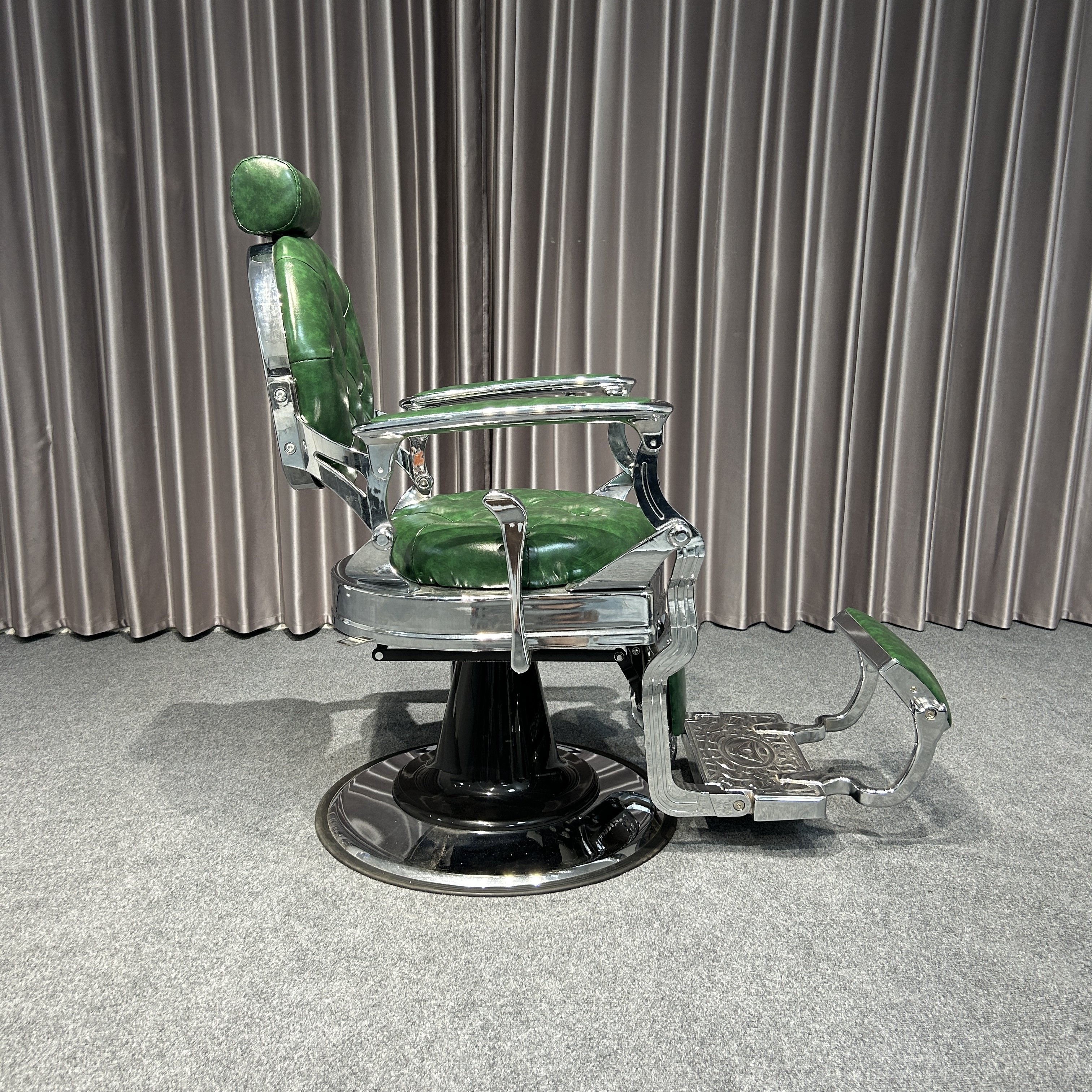 Utopia Green Men's Barber Chair Heavy Modern Antiqued Gold Salon Furniture for Barbershop Home Hotel-Leather Metal Material