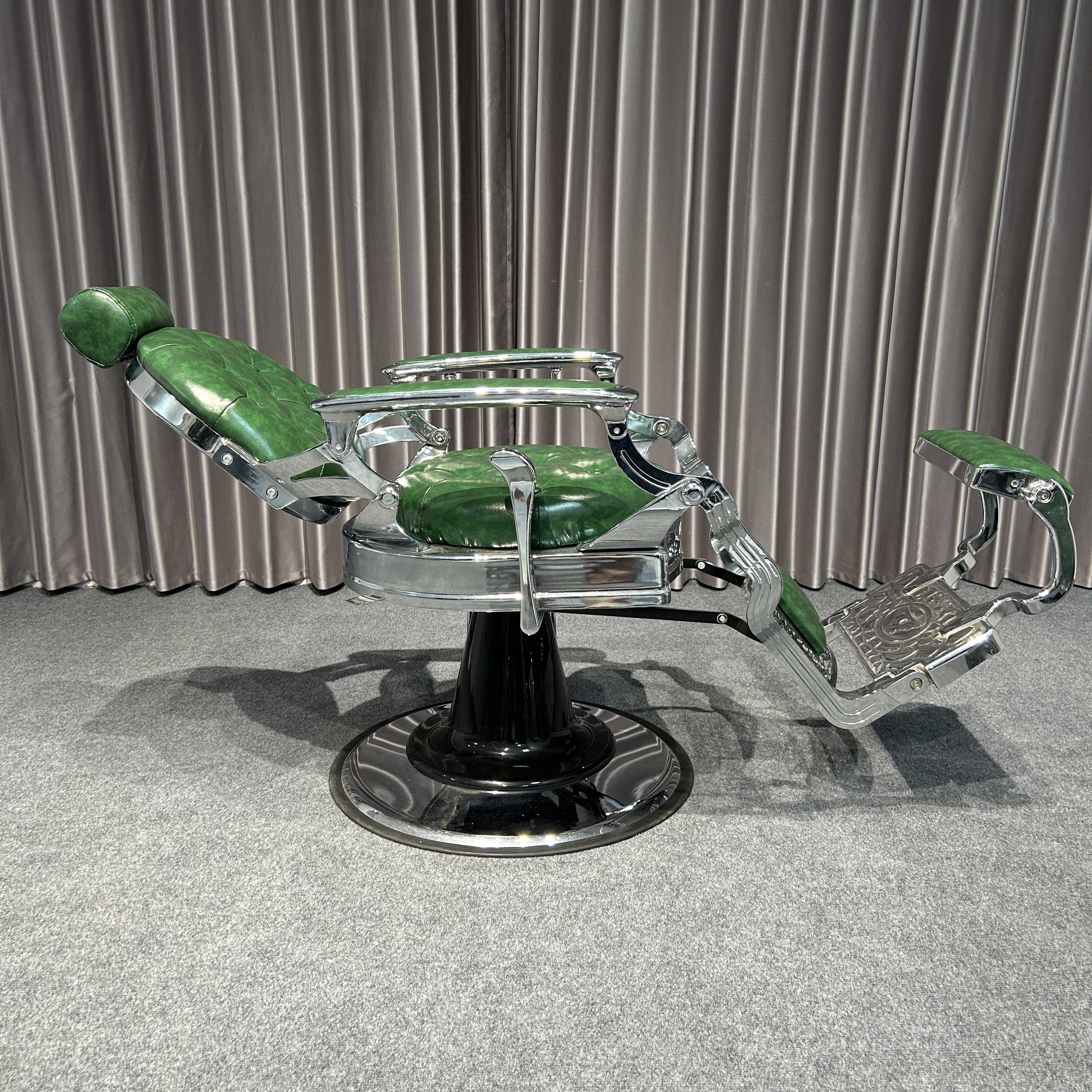 Utopia Green Men's Barber Chair Heavy Modern Antiqued Gold Salon Furniture for Barbershop Home Hotel-Leather Metal Material
