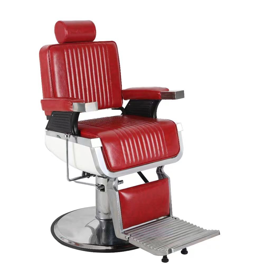 Antique Style Red Silver Barber Shop Hair Styling Chair Salon Barber Chair For Sale