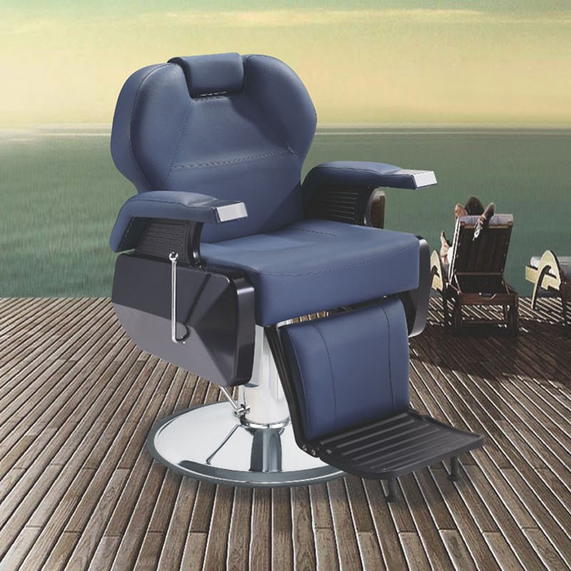 Heavy Duty Reclining Vintage Men Hair Cutting Salon Chair Black Leather Classic Barber Chair