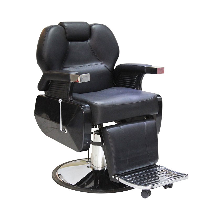 Heavy Duty Reclining Vintage Men Hair Cutting Salon Chair Black Leather Classic Barber Chair