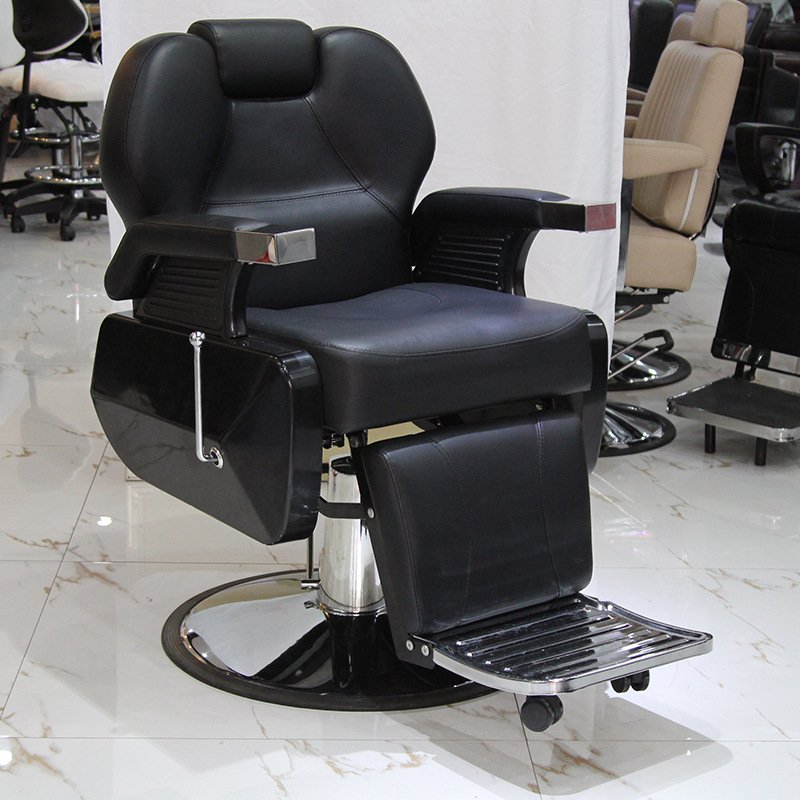 Heavy Duty Reclining Vintage Men Hair Cutting Salon Chair Black Leather Classic Barber Chair