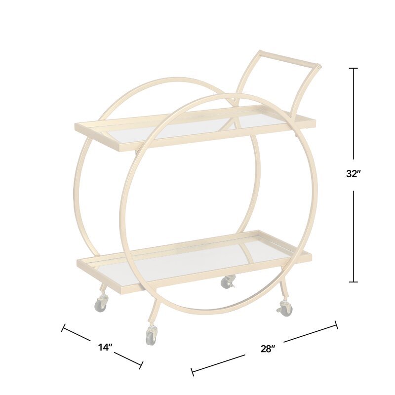SWT Luxury Golden Metal Round Shelf Glass Marble Hotel Serving Bar Cart Trolley With Wheels