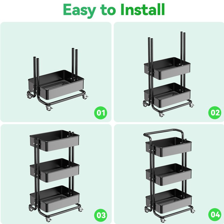 Manicure Salon Beauty Hair SPA Tattoo 3 Tier Rolling Metal Utility Caddy Cart Mobile Barber Tools Makeup Storage Trolley