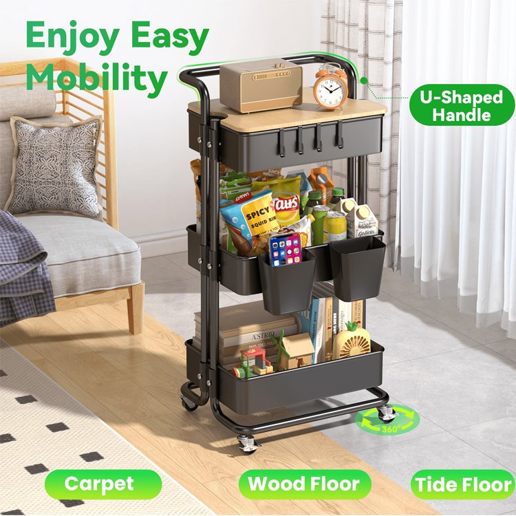 Manicure Salon Beauty Hair SPA Tattoo 3 Tier Rolling Metal Utility Caddy Cart Mobile Barber Tools Makeup Storage Trolley
