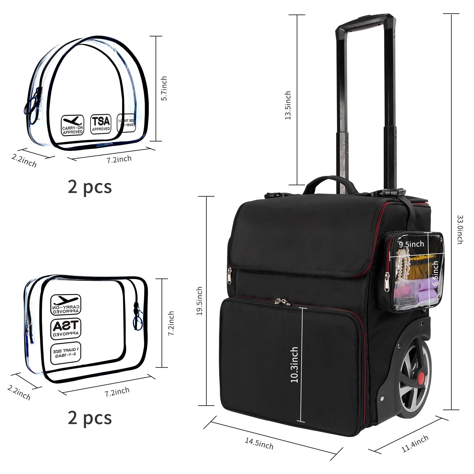 Hairdresser Tools Nylon Polyester Oxford Cloth Storage Travel Case Makeup Rolling Train Case Hairstylist Salon Trolley Case