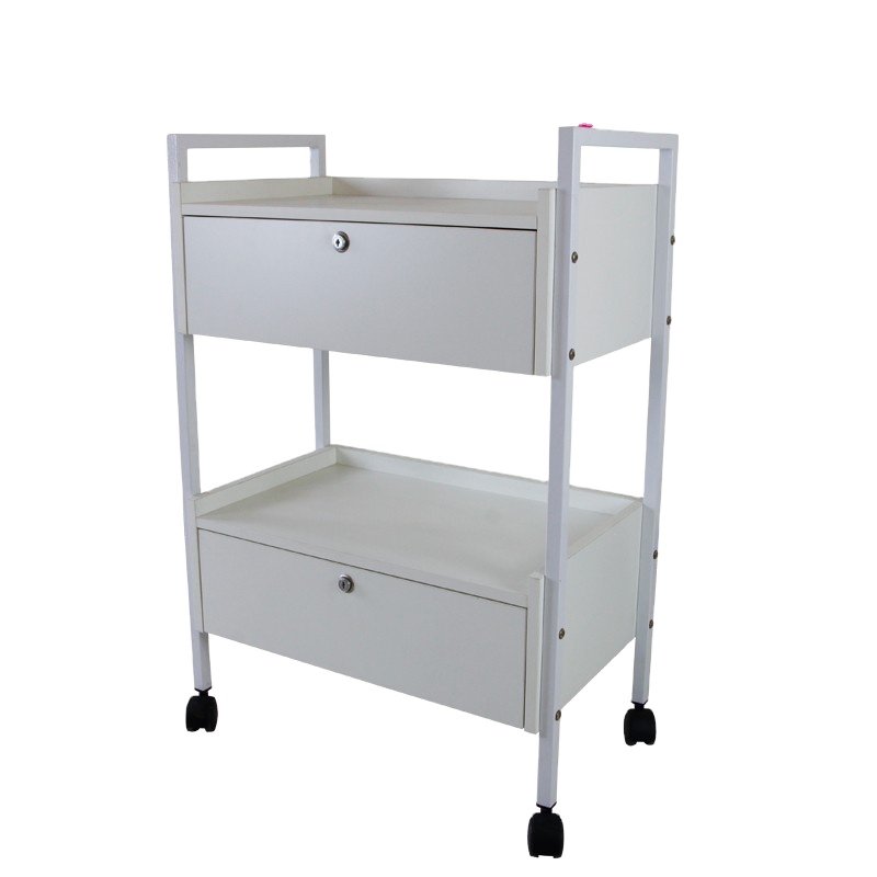 Wood Spa Beauty Salon Trolley Cart Salon Furniture Modern Small Kitchen Equipment with Drawer Iron Outlet Price 2-level