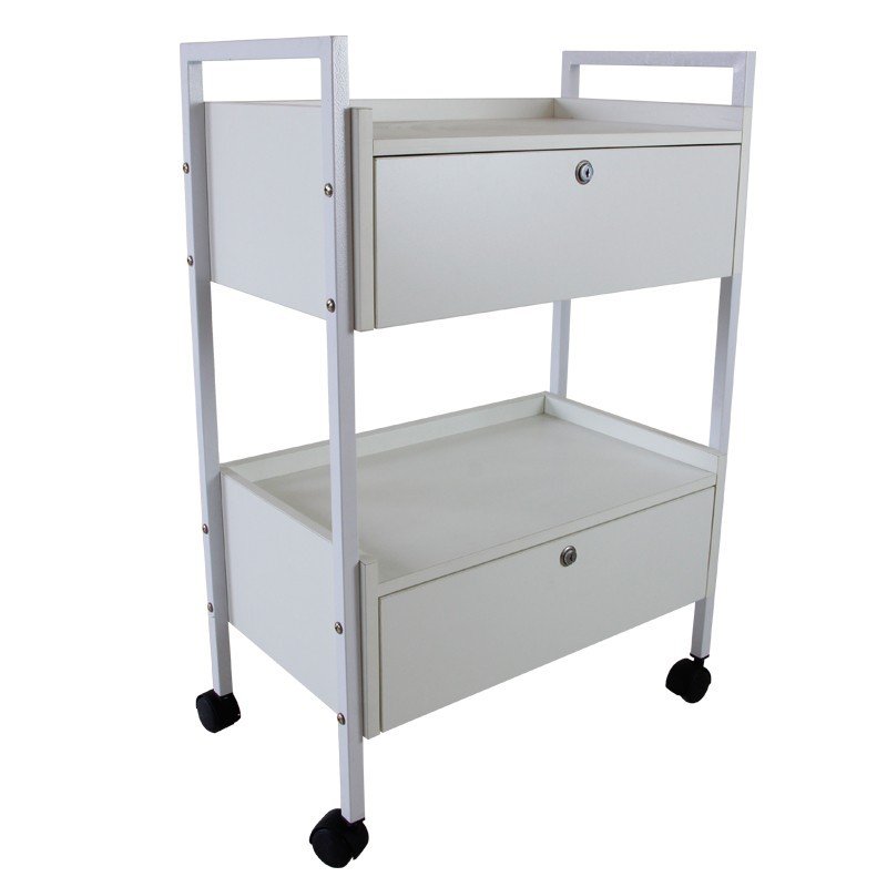 Wood Spa Beauty Salon Trolley Cart Salon Furniture Modern Small Kitchen Equipment with Drawer Iron Outlet Price 2-level