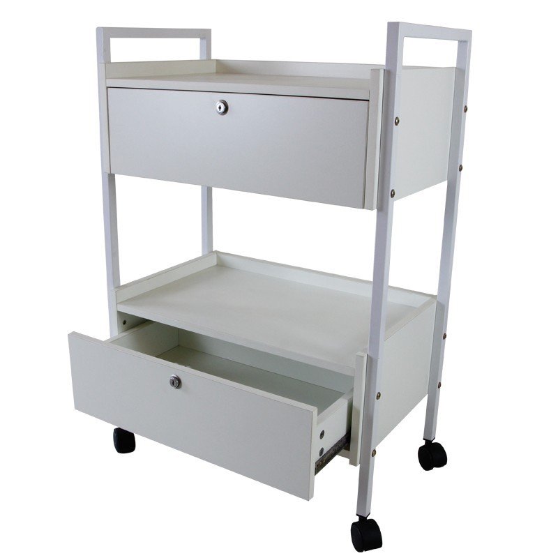 Wood Spa Beauty Salon Trolley Cart Salon Furniture Modern Small Kitchen Equipment with Drawer Iron Outlet Price 2-level