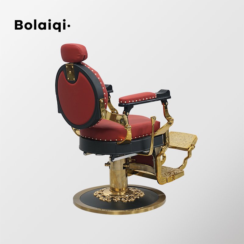 BOLAIQI professional barbershop furniture equipment adjustable barber armchairs red and gold barber chair