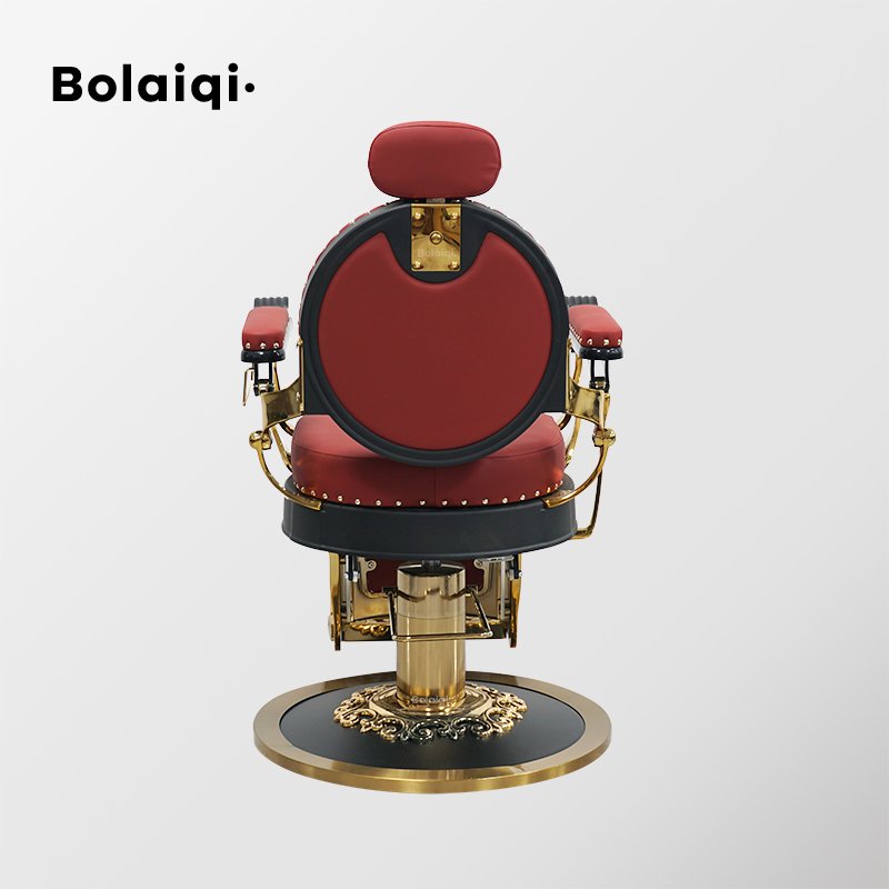 BOLAIQI professional barbershop furniture equipment adjustable barber armchairs red and gold barber chair