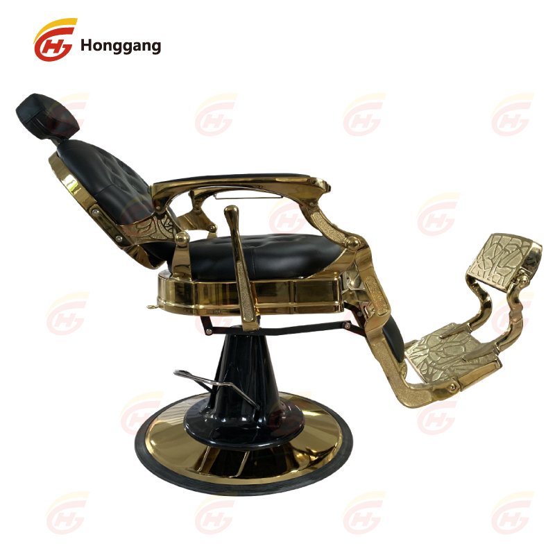 italian luxury classic salon shop black gold professional reclining hydraulic pump base barber chair for men