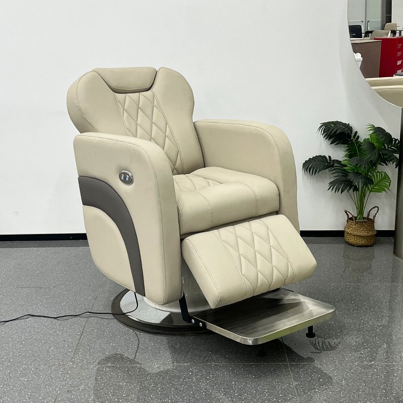 Novel electric reclining barber chair with customizable LOGO 180° flat lying salon chair for salon shop