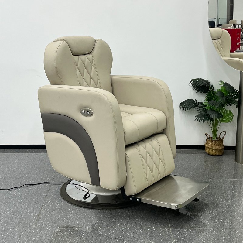 Novel electric reclining barber chair with customizable LOGO 180° flat lying salon chair for salon shop