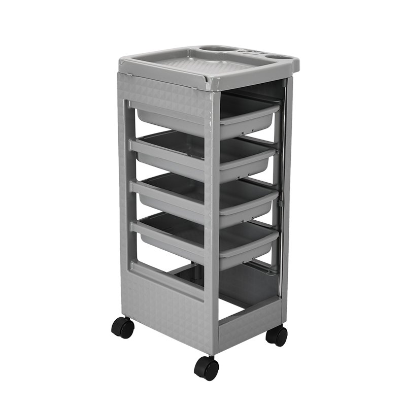 Gray Plastic Salon Cart WIth Five Drawers For Salon Hairdressing Equipment