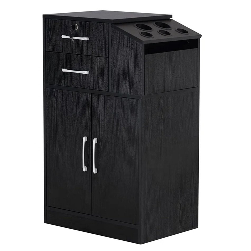 Modern Design Beauty Salon Bar Storage Cabinet Hair Stylist Barber Station with Styling Equipment for Hotels and Halls