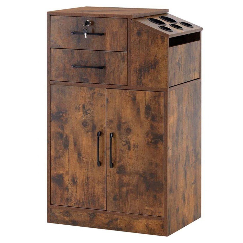 Modern Design Beauty Salon Bar Storage Cabinet Hair Stylist Barber Station with Styling Equipment for Hotels and Halls