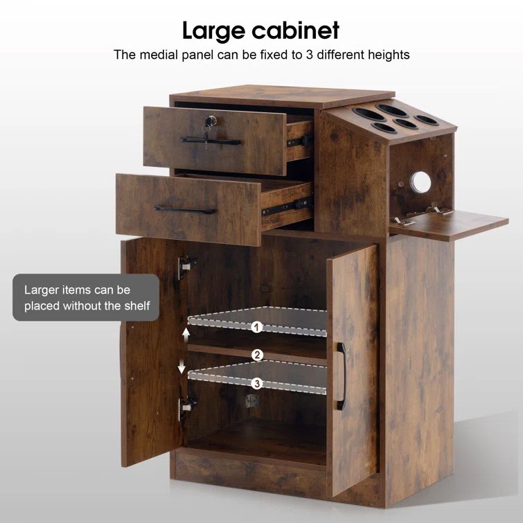 Modern Design Beauty Salon Bar Storage Cabinet Hair Stylist Barber Station with Styling Equipment for Hotels and Halls