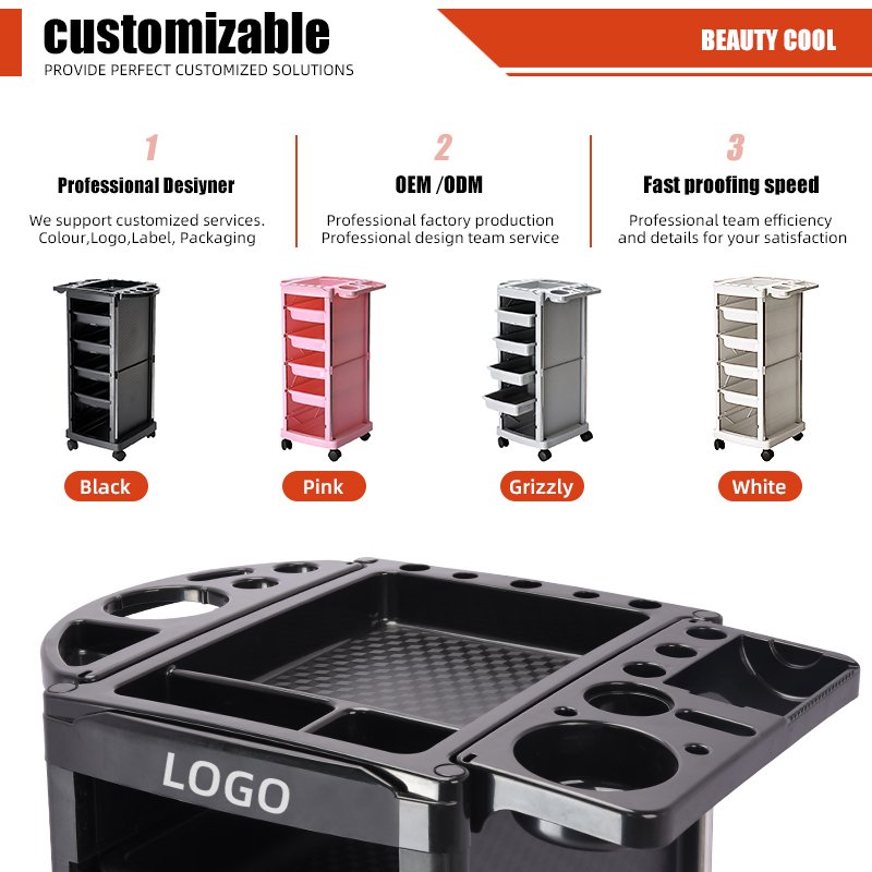 Storage Salon Trolley 4 Drawers Stainless Steel Tube Hairdressing Cart Rolling Multifunction Tool Cart For Barber