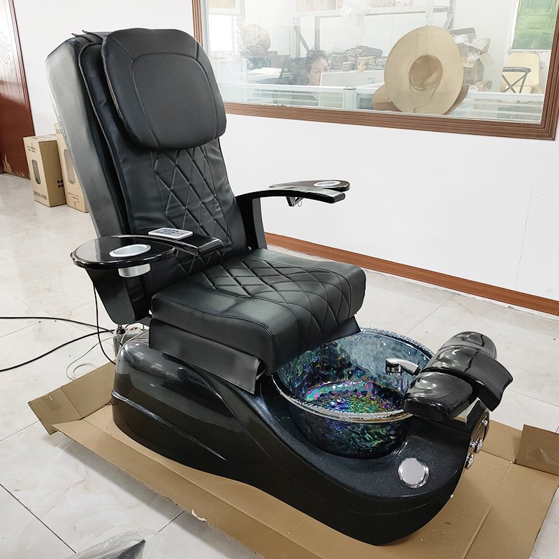 Luxury Beauty Hair Salon Furniture Black Pu Leather Manicure chair Electric Massage Pipeless Pedicure chair
