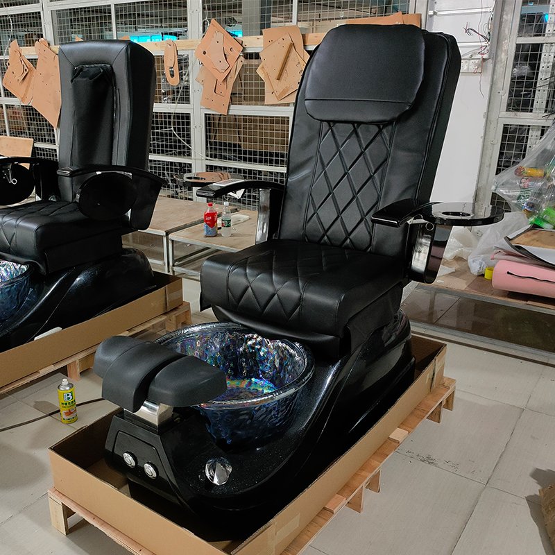Luxury Beauty Hair Salon Furniture Black Pu Leather Manicure chair Electric Massage Pipeless Pedicure chair