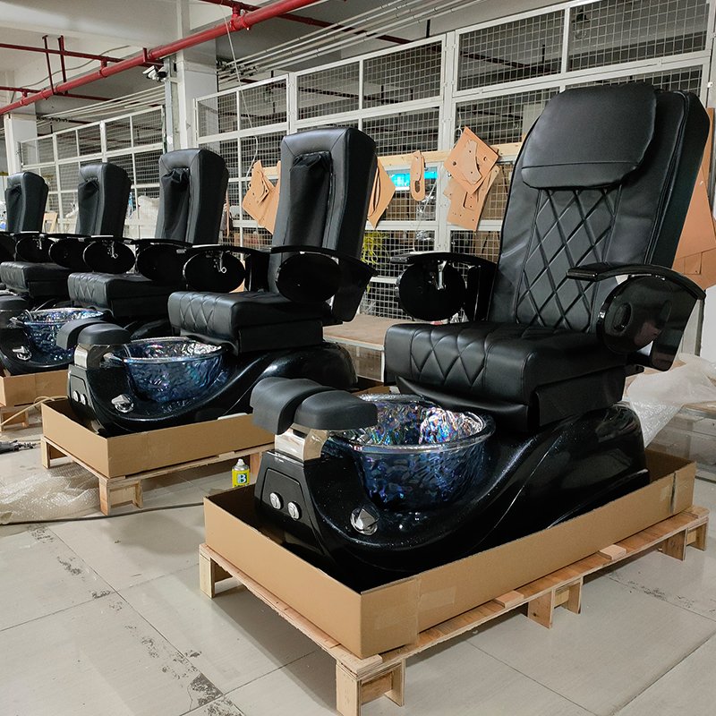 Luxury Beauty Hair Salon Furniture Black Pu Leather Manicure chair Electric Massage Pipeless Pedicure chair