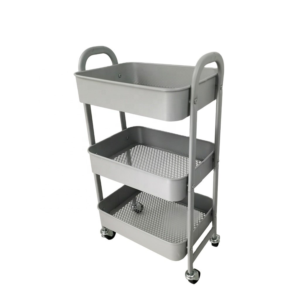 Gray Iron Kitchen Trolley Storage Carts Salon Trolley Cart With Drawers And Wheels