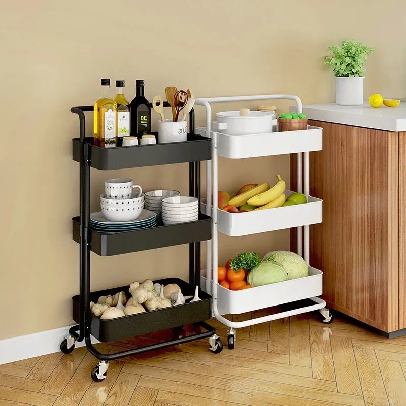 Durable 3 Tier Utility Rolling Cart Heavy Duty Metal Kitchen Cart With Wheels Multifunction Movable Storage Shelves Organizer