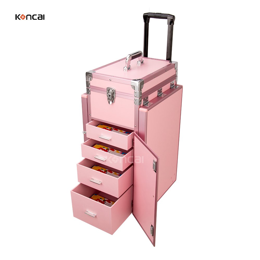 Koncai Nail Desk With Drawers Salon Equipment Rolling Cosmetic Trolley Case Makeup Station Polish Organizer Nail Manicure Table